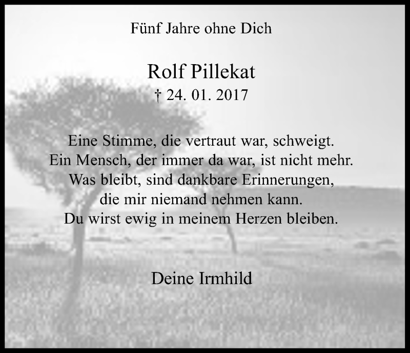  Traueranzeige für Rolf Pillekat vom 22.01.2022 aus Kölner Stadt-Anzeiger / Kölnische Rundschau / Express
