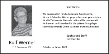 Anzeige von Rolf Werner von  Wochenende 