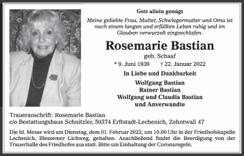Anzeige von Rosemarie Bastian von  Werbepost 