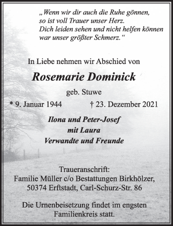 Anzeige von Rosemarie Dominick von  Werbepost 