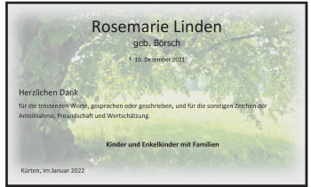 Anzeige von Rosemarie Linden von Kölner Stadt-Anzeiger / Kölnische Rundschau / Express