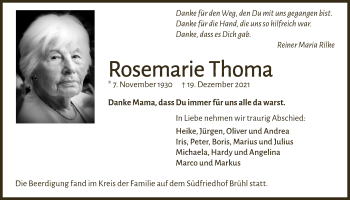Anzeige von Rosemarie Thoma von  Schlossbote/Werbekurier 