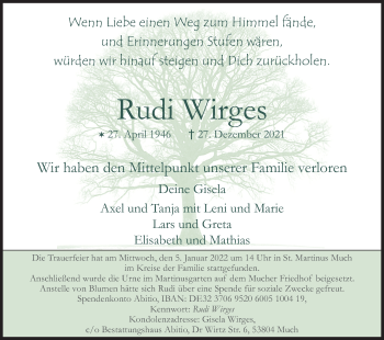 Anzeige von Rudi Wirges von Kölner Stadt-Anzeiger / Kölnische Rundschau / Express