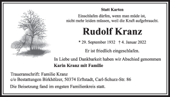 Anzeige von Rudolf Kranz von  Werbepost 