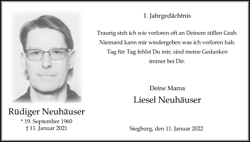  Traueranzeige für Rüdiger Neuhäuser vom 11.01.2022 aus Kölner Stadt-Anzeiger / Kölnische Rundschau / Express