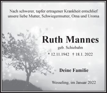 Anzeige von Ruth Mannes von  Schlossbote/Werbekurier 