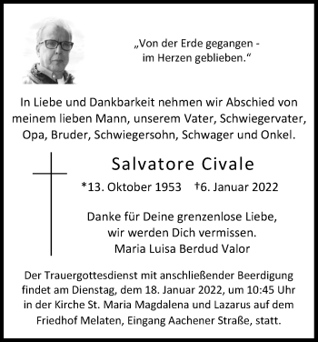 Anzeige von Salvatore Civale von Kölner Stadt-Anzeiger / Kölnische Rundschau / Express