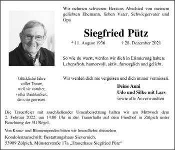 Anzeige von Siegfried Pütz von  Blickpunkt Euskirchen 