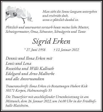 Anzeige von Sigrid Erken von  Werbepost 