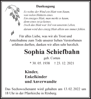 Anzeige von Sophia Schiefbahn von  Schaufenster/Blickpunkt 