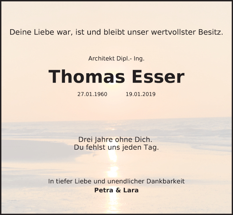  Traueranzeige für Thomas Esser vom 29.01.2022 aus Kölner Stadt-Anzeiger / Kölnische Rundschau / Express