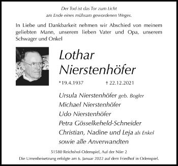 Anzeige von Udo Nierstenhöfer von  Lokalanzeiger 