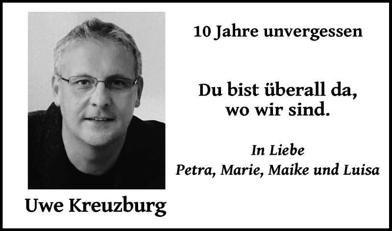  Traueranzeige für Uwe Kreuzburg vom 15.01.2022 aus Kölner Stadt-Anzeiger / Kölnische Rundschau / Express