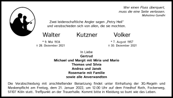 Anzeige von Volker Kutzner von Kölner Stadt-Anzeiger / Kölnische Rundschau / Express