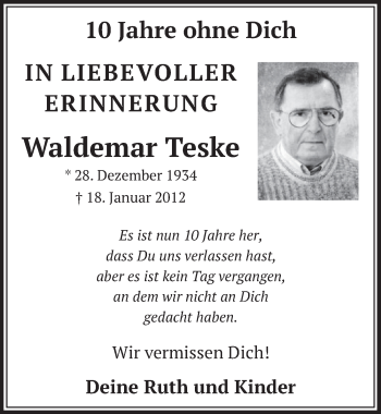 Anzeige von Waldemar Teske von  Werbepost 