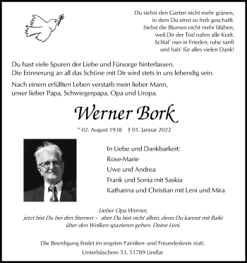 Anzeige von Werner Bork von Kölner Stadt-Anzeiger / Kölnische Rundschau / Express