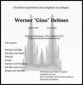 Anzeige von Werner Delmes von Kölner Stadt-Anzeiger / Kölnische Rundschau / Express