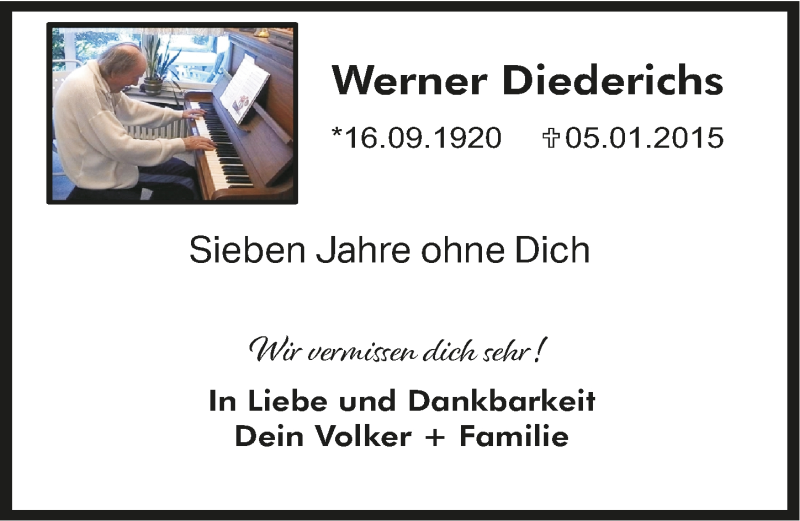 Traueranzeige für Werner Diederichs vom 07.01.2022 aus  Lokale Informationen 