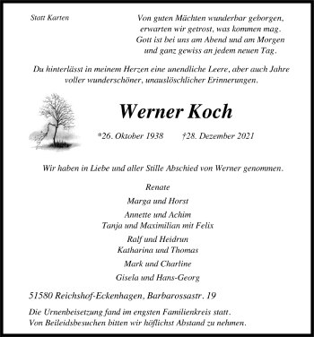 Anzeige von Werner Koch von  Anzeigen Echo 