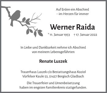 Anzeige von Werner Raida von  Bergisches Handelsblatt 