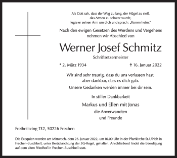 Anzeige von Werner Josef Schmitz von  Wochenende 