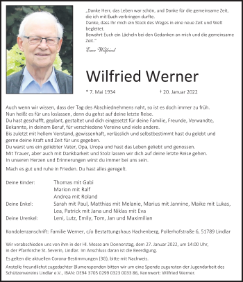 Anzeige von Wilfried Werner von Kölner Stadt-Anzeiger / Kölnische Rundschau / Express