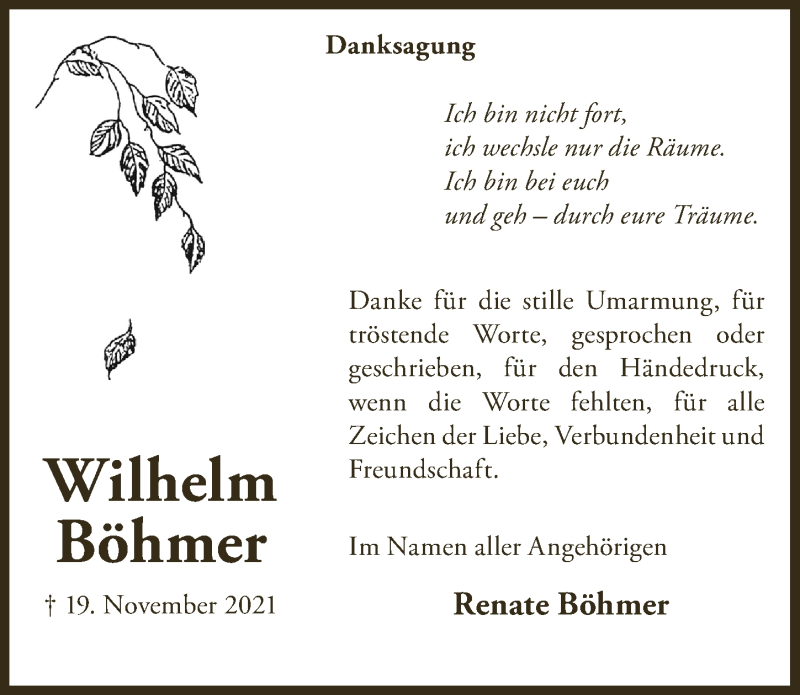  Traueranzeige für Wilhelm Böhmer vom 07.01.2022 aus  Lokalanzeiger 