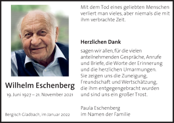 Anzeige von Wilhelm Eschenberg von Kölner Stadt-Anzeiger / Kölnische Rundschau / Express