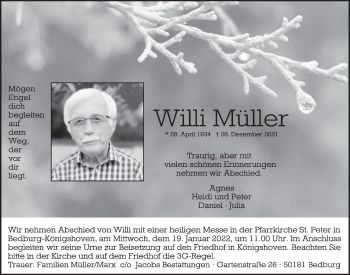 Anzeige von Willi Müller von  Werbepost 