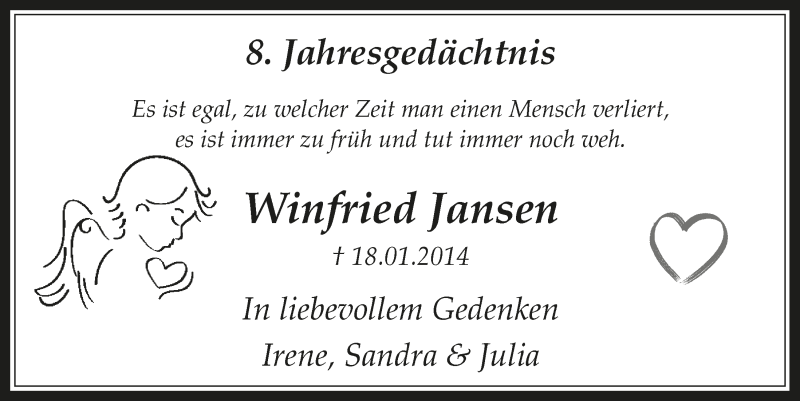  Traueranzeige für Winfried Jansen vom 18.07.2023 aus  Werbepost 