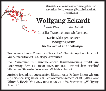 Anzeige von Wolfgang Eckardt von Kölner Stadt-Anzeiger / Kölnische Rundschau / Express