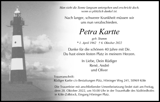 Anzeige von Petra Kartte von Kölner Stadt-Anzeiger / Kölnische Rundschau / Express