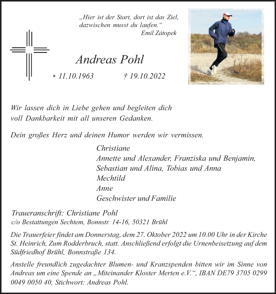  Traueranzeige für Andreas Pohl vom 22.10.2022 aus Kölner Stadt-Anzeiger / Kölnische Rundschau / Express