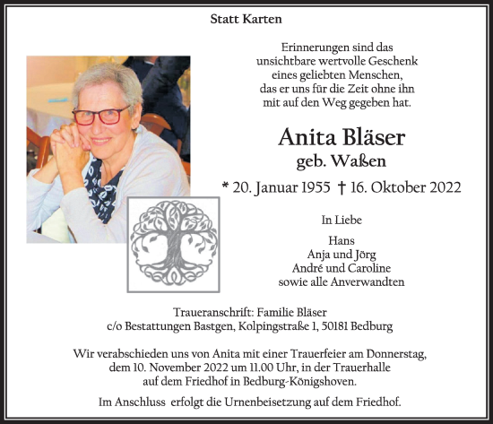 Anzeige von Anita Bläser von  Werbepost 