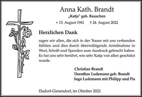 Anzeige von Anna Kath. Brandt von  Werbepost 