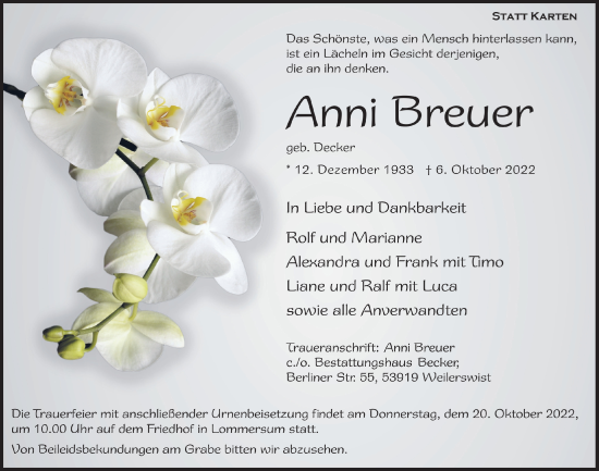 Anzeige von Anni Breuer von  Blickpunkt Euskirchen 