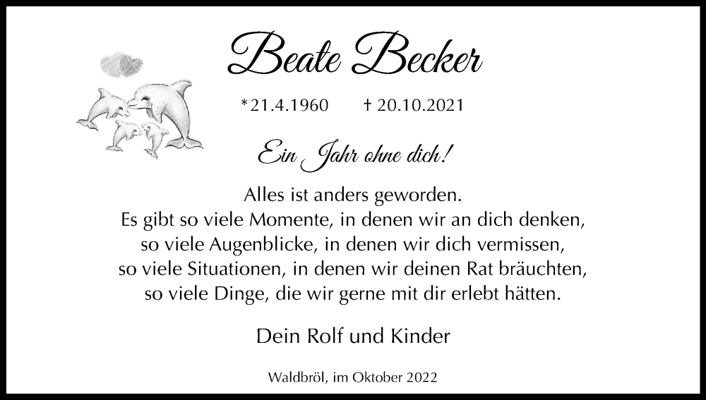 Traueranzeigen von Beate Becker