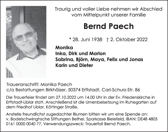 Anzeige von Bernd Paech von  Werbepost 