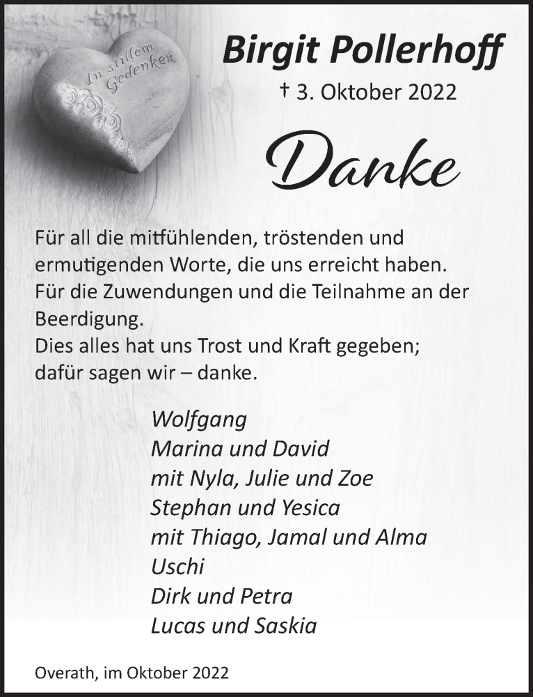  Traueranzeige für Birgit Pollerhoff vom 28.10.2022 aus  Bergisches Handelsblatt 