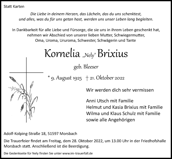 Anzeige von Brixius Brixius von Kölner Stadt-Anzeiger / Kölnische Rundschau / Express