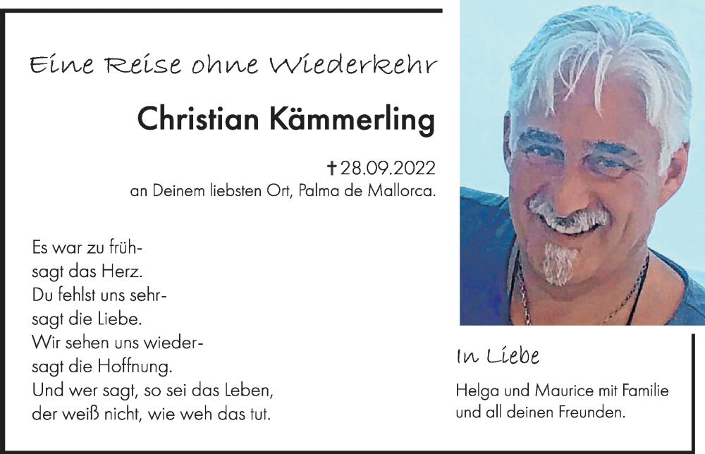  Traueranzeige für Christian Kämmerling vom 28.10.2022 aus  Werbepost 