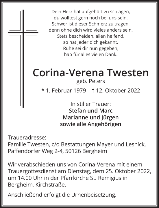 Anzeige von Corina-Verena Twesten von  Werbepost 