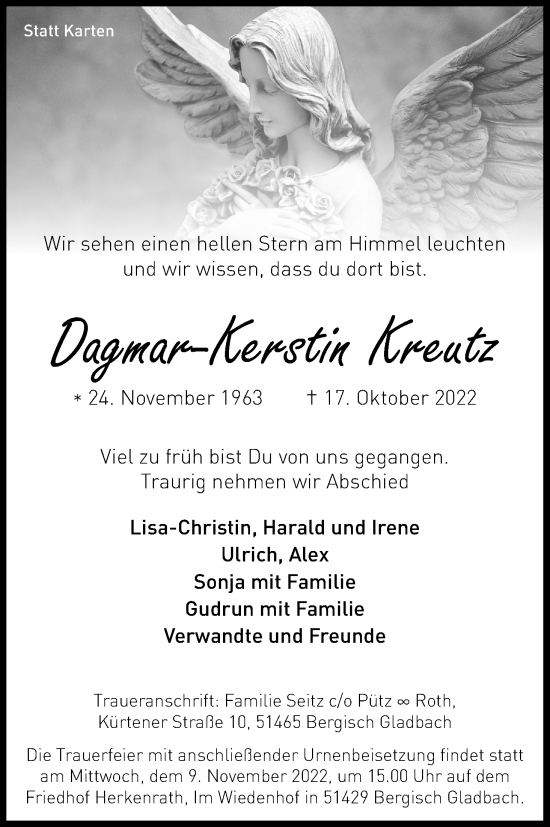 Anzeige von Dagmar-Kerstin Kreutz von Kölner Stadt-Anzeiger / Kölnische Rundschau / Express