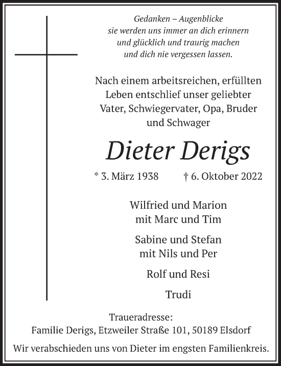 Anzeige von Dieter Derigs von  Werbepost 