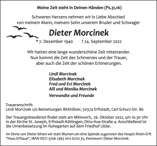 Anzeige von Dieter Morcinek von  Werbepost 