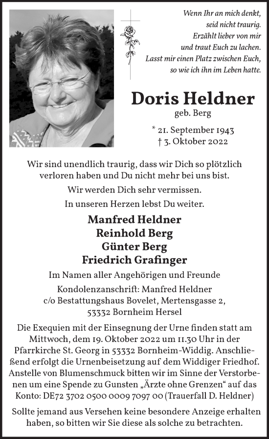 Anzeige von Doris Heldner von  Schaufenster/Blickpunkt 