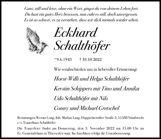Anzeige von Eckhard Schalthöfer von  Lokalanzeiger 
