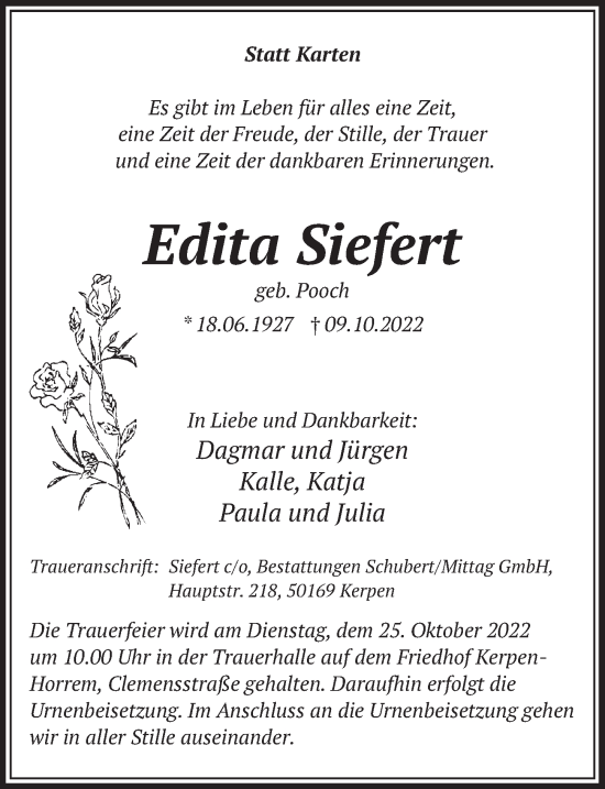 Anzeige von Edita Siefert von  Werbepost 