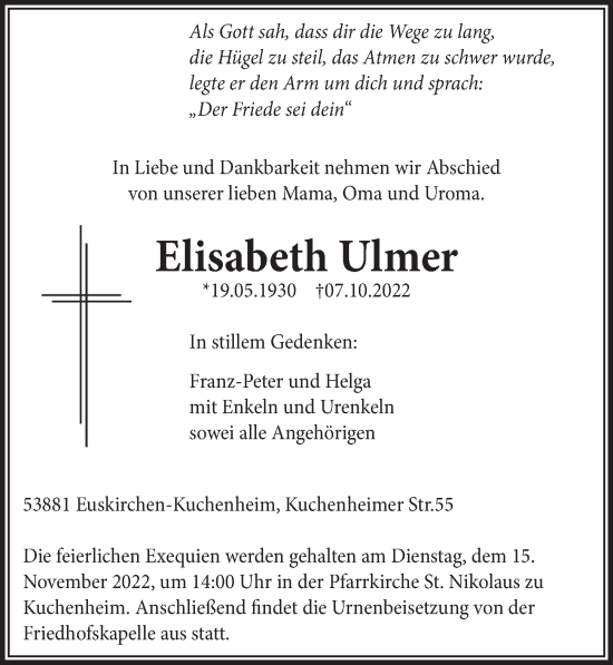 Anzeige von Elisabeth Ulmer von  Blickpunkt Euskirchen 