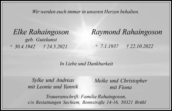 Anzeige von Elke  Rahaingoson von  Schlossbote/Werbekurier 